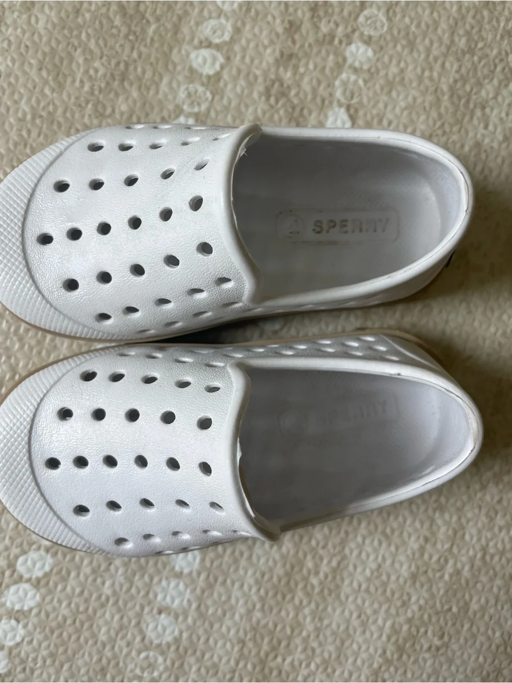 Sperry Toddler White Perforated Slip-On Shoes with Tan Outsole